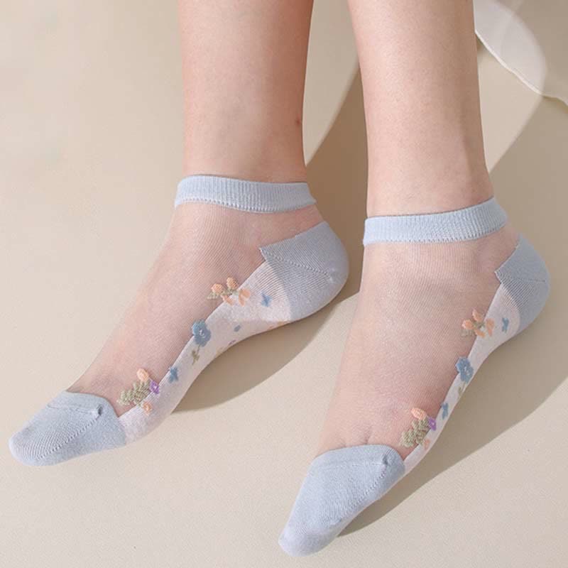 Nahtlose, atmungsaktive, transparente Socken mit Blumenmuster (5 Paar) - image 12