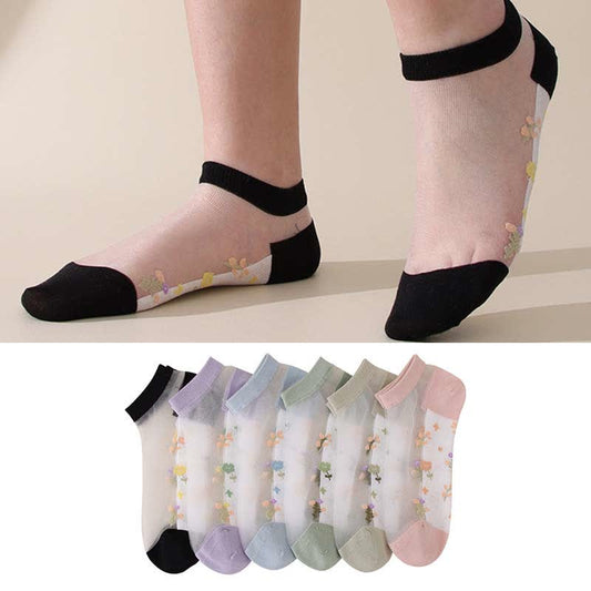 Nahtlose, atmungsaktive, transparente Socken mit Blumenmuster (5 Paar) - image 1