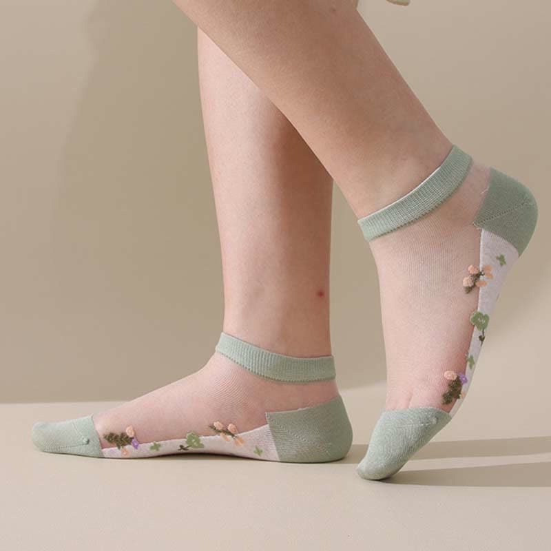 Nahtlose, atmungsaktive, transparente Socken mit Blumenmuster (5 Paar) - image 17