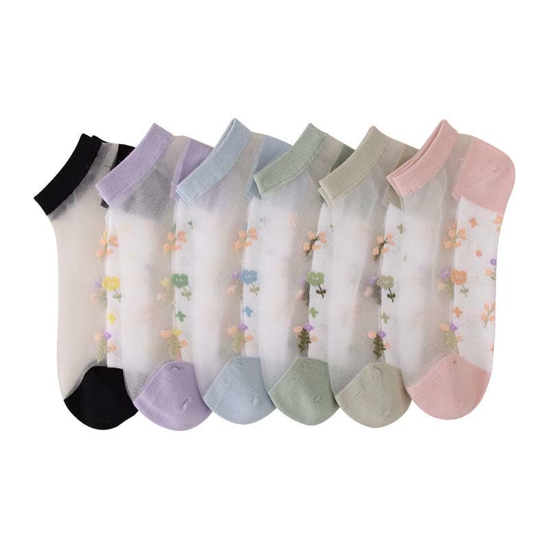Nahtlose, atmungsaktive, transparente Socken mit Blumenmuster (5 Paar) - Mehrfarbig - EU34-40 (US1-7) - image 4