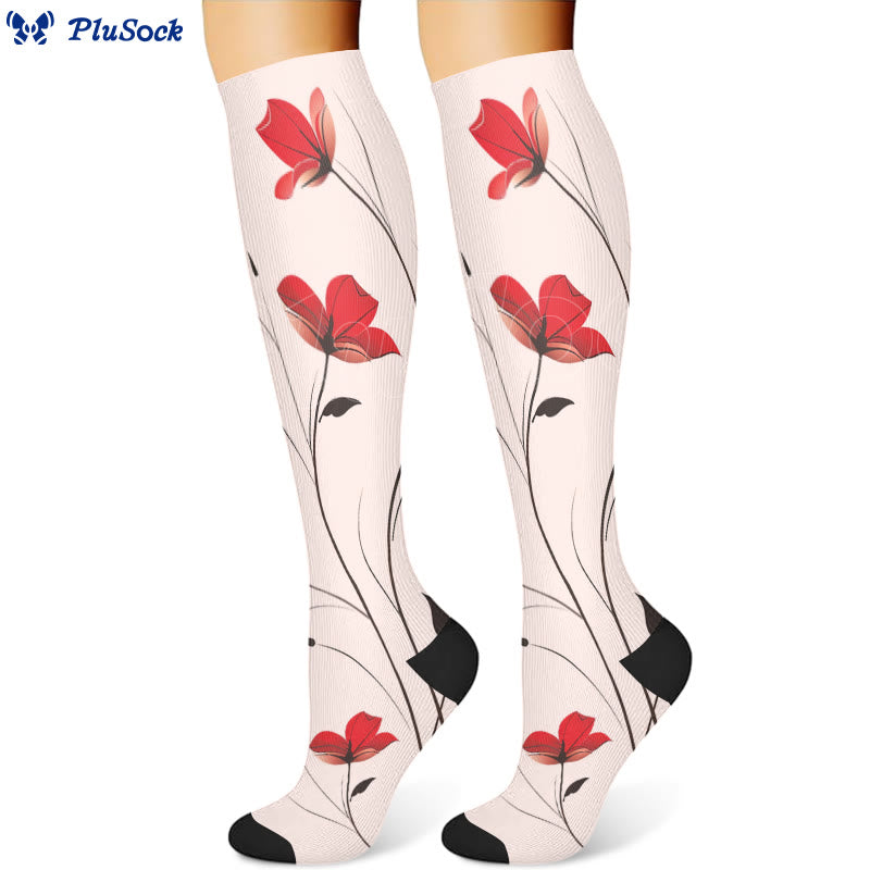 Kompressionsstrümpfe mit roten Blumen (3 Paar) - image 2