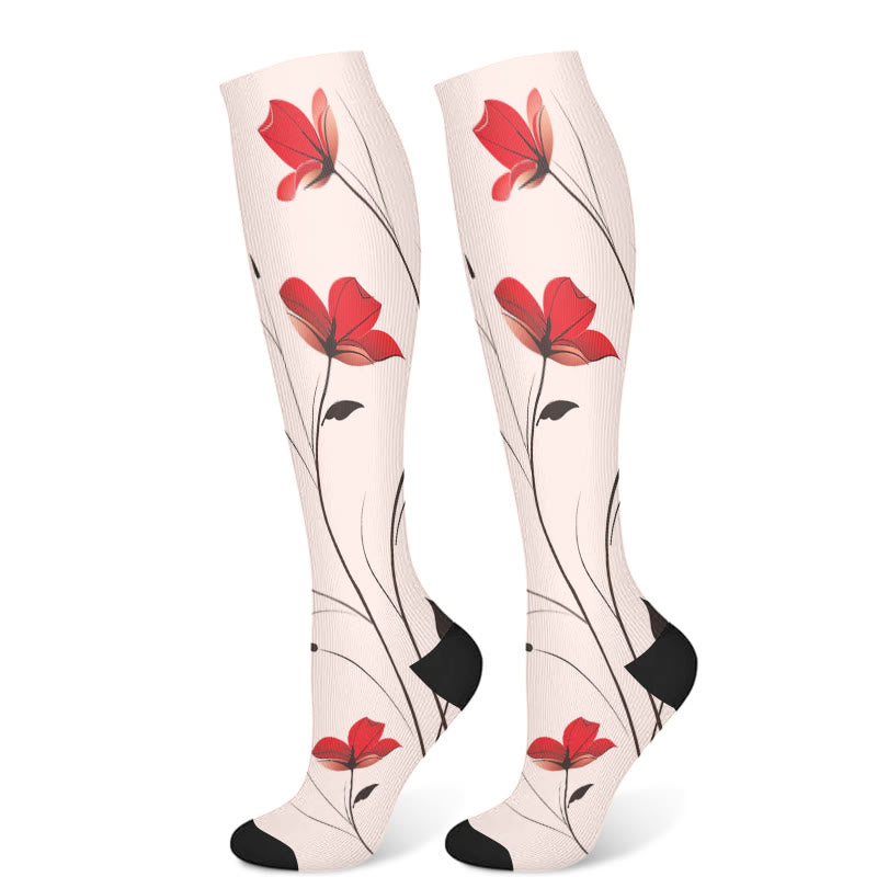 Kompressionsstrümpfe mit roten Blumen (3 Paar) - Rosa (1 Paar) - S/M - image 5
