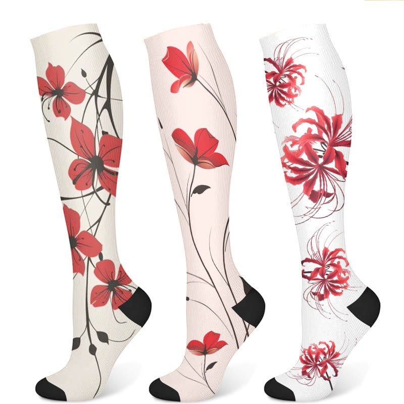 Kompressionsstrümpfe mit roten Blumen (3 Paar) - Mehrfarbig - S/M - image 8