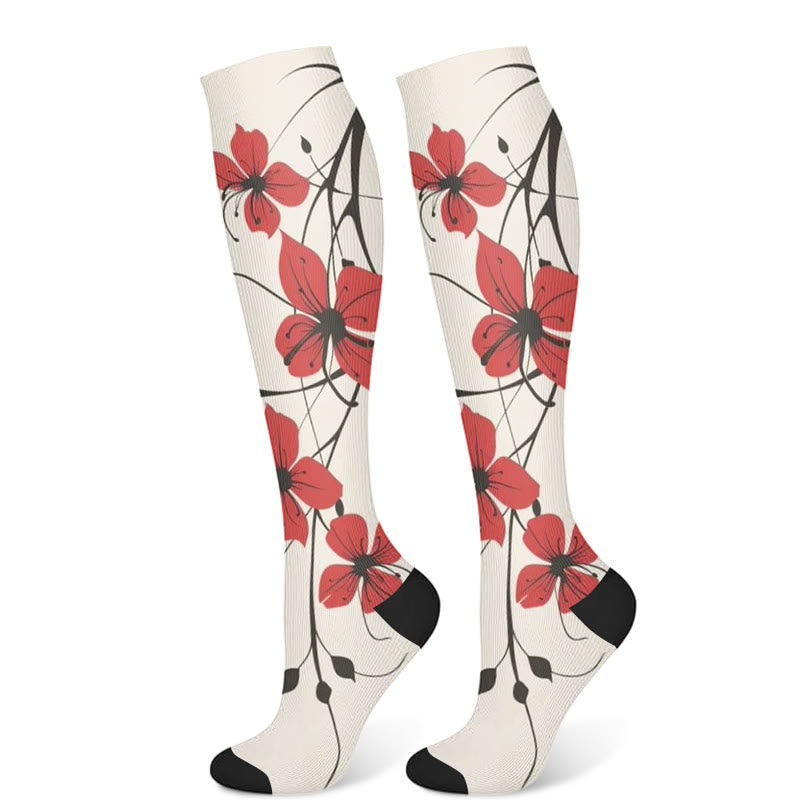 Kompressionsstrümpfe mit roten Blumen (3 Paar) - Beige (1 Paar) - S/M - image 6