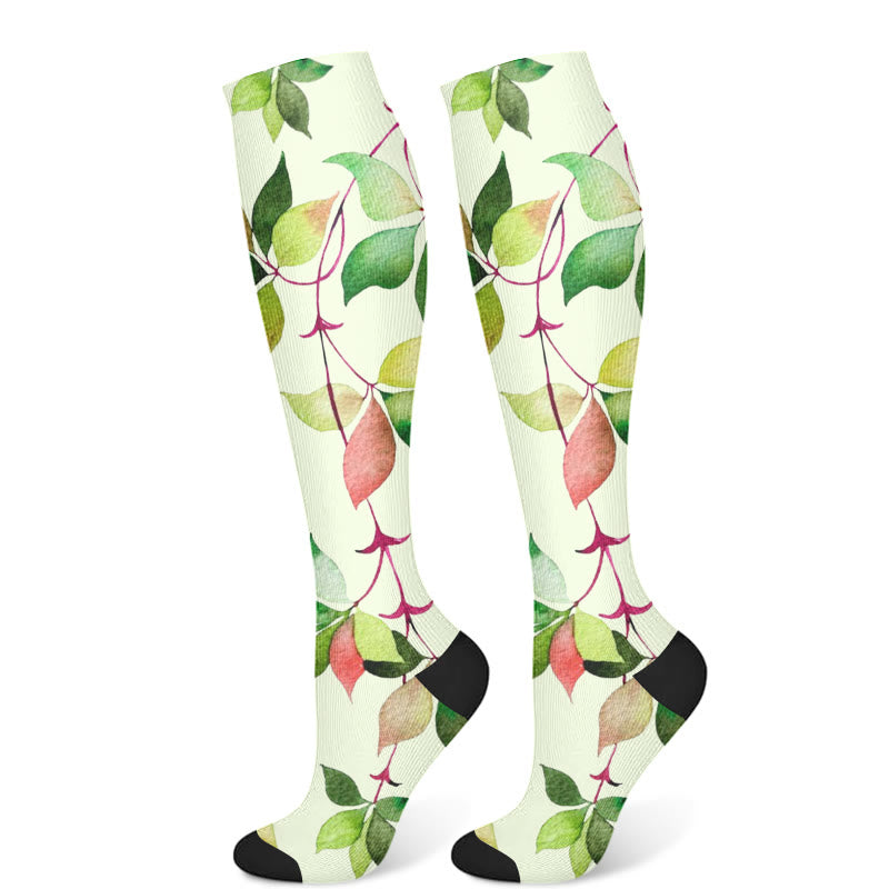 Kompressionsstrümpfe mit grünen Blättern und blauen Blumen (3 Paar) - Grün (1 Paar) - S/M - image 7