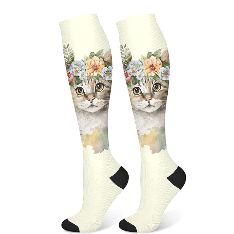 Kompressionsstrümpfe mit Ballon-Dackel-Katze (3 Paar) - Beige (1 Paar) - S/M - image 6
