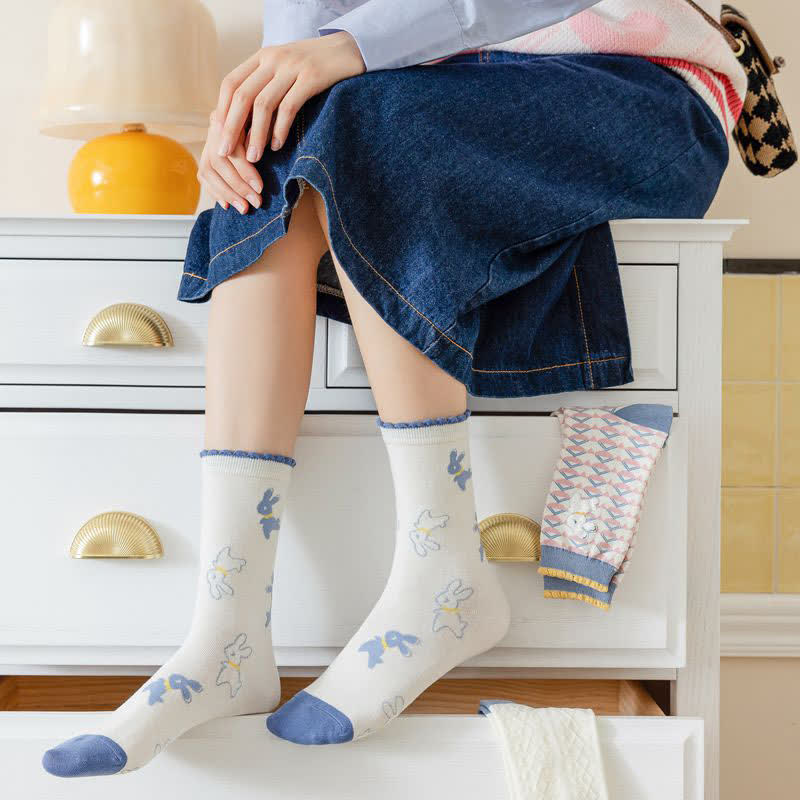 Baumwoll-Viertel-Socken mit Cartoon-Kaninchen-Aufdruck (4 Paar) - image 9