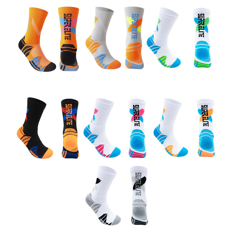 Gepolsterte Basketball-Viertel-Socken mit Farbblock-Muster (7 Paar)