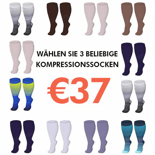 Lila-braun-blaue Kompressionsstrümpfe in Übergröße