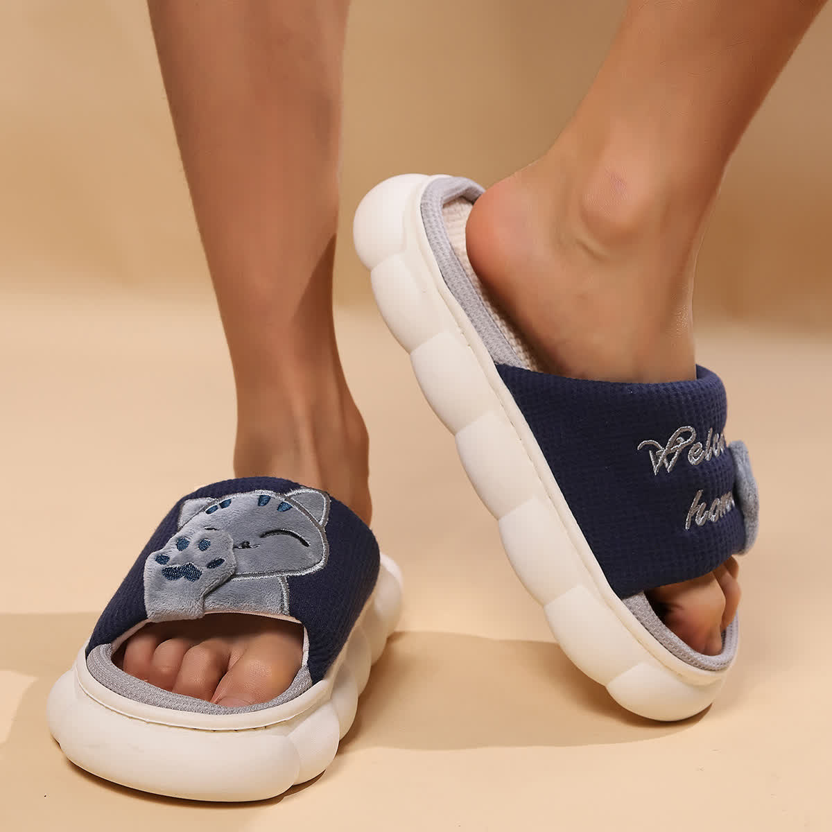 Niedliche Hausschuhe mit Cartoon-Kätzchen - Marineblau - US10-11 - image 11