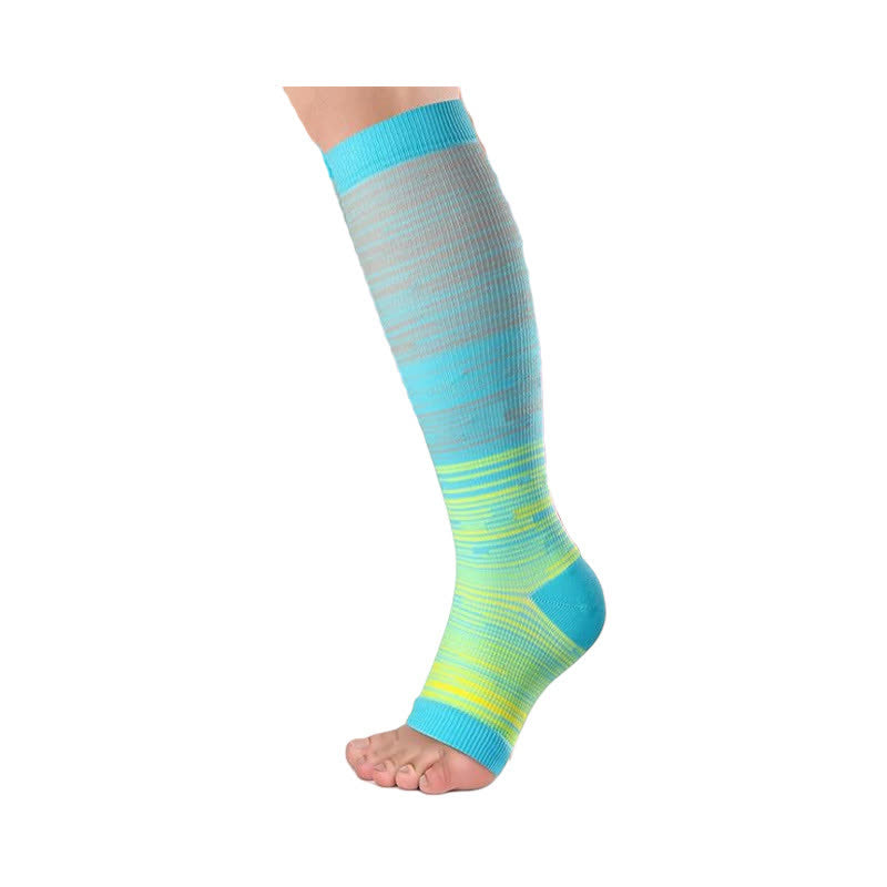Bunt gestreifte Kompressionsstrümpfe mit offener Spitze (3 Paar) - Gelb - 2XL - image 3