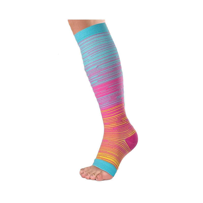 Bunt gestreifte Kompressionsstrümpfe mit offener Spitze (3 Paar) - Rosa - 2XL - image 2