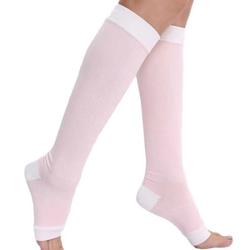 Einfache, einfarbige Kompressionsstrümpfe mit offener Zehenpartie (2 Paar) - Rosa - 2XL - image 1