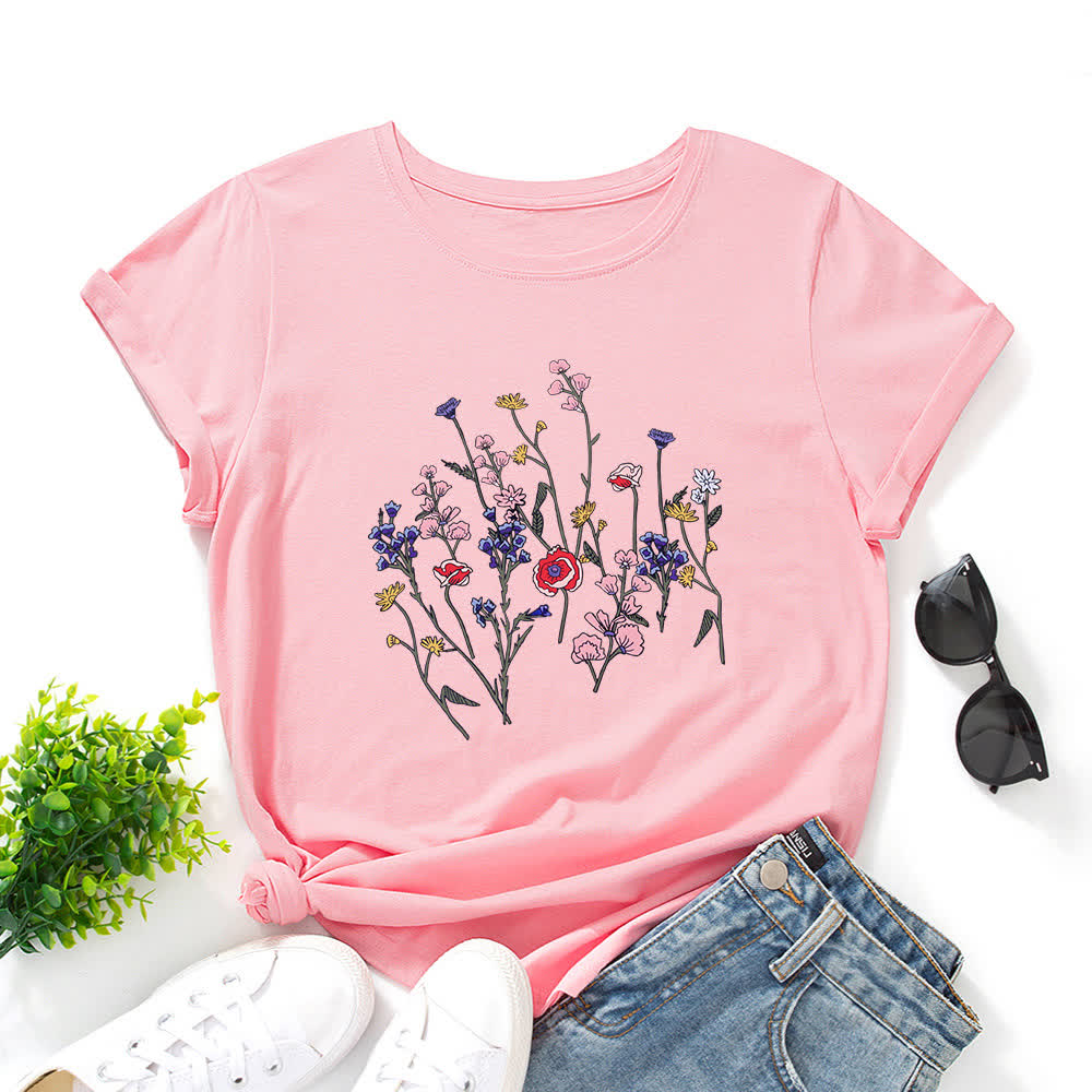 Kurzärmliges T-Shirt mit Blumendruck in Übergröße - Rosa - 5XL - image 4