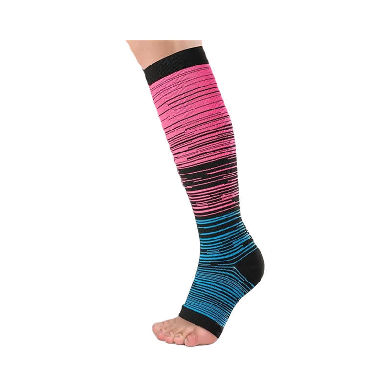 Schwarz gestreifte Kompressionsstrümpfe mit offener Spitze (3 Paar) - Blau - 2XL - image 2