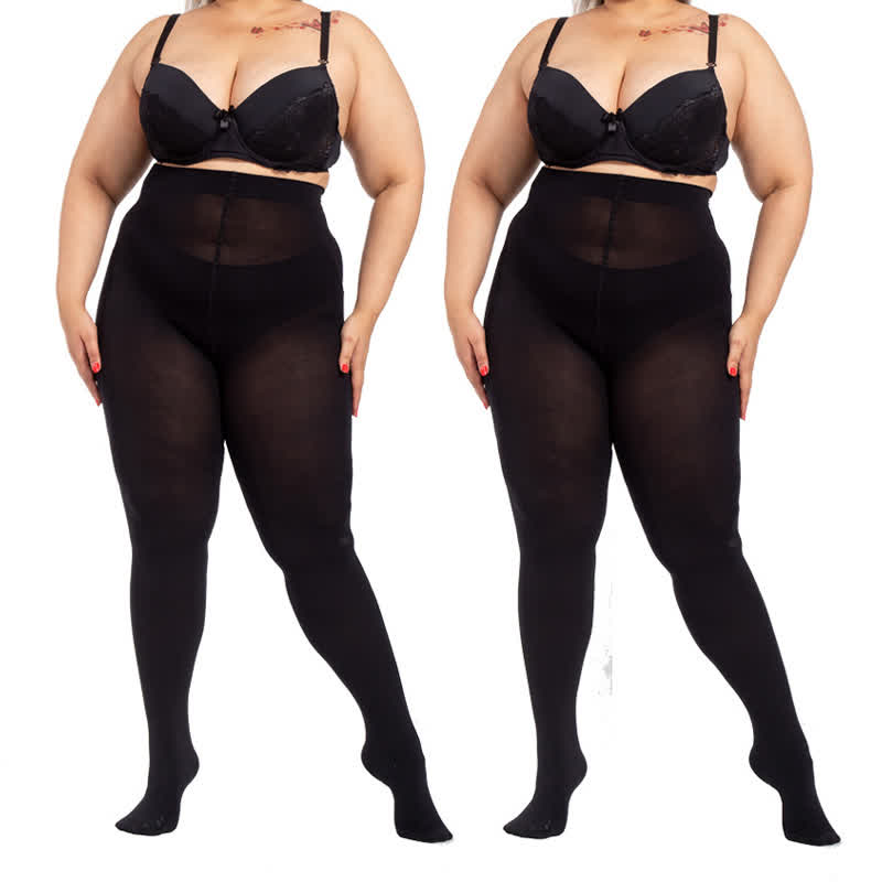 Schwarze Strumpfhosen mit hoher Taille in Übergröße (2 Paar)
