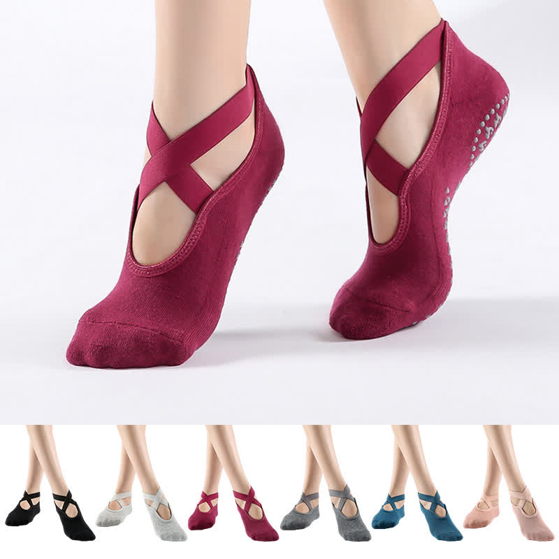 Rutschfeste Bodensocken aus Baumwolle mit gekreuzten Riemen (6 Paar)