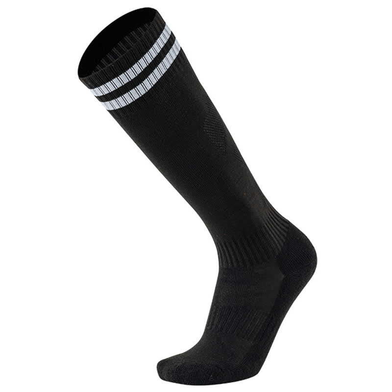 Einfarbig gestreifte, kniehohe, atmungsaktive Fußballsocken (5 Paar)