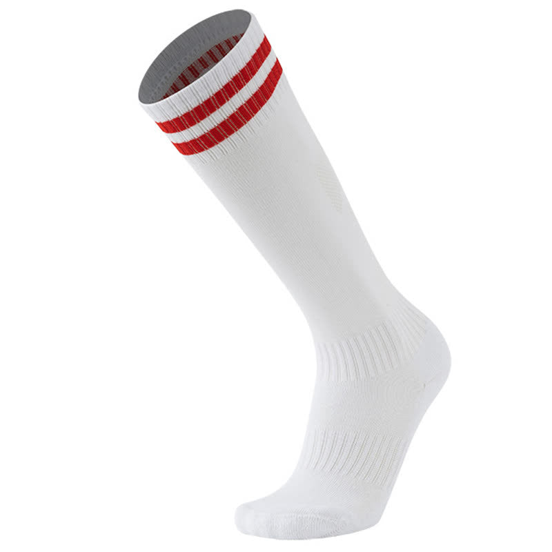 Einfarbig gestreifte, kniehohe, atmungsaktive Fußballsocken (5 Paar)