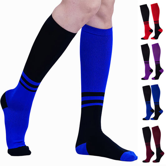 Kompressionsstrümpfe mit gestreiften Farbblöcken (4 Paar)