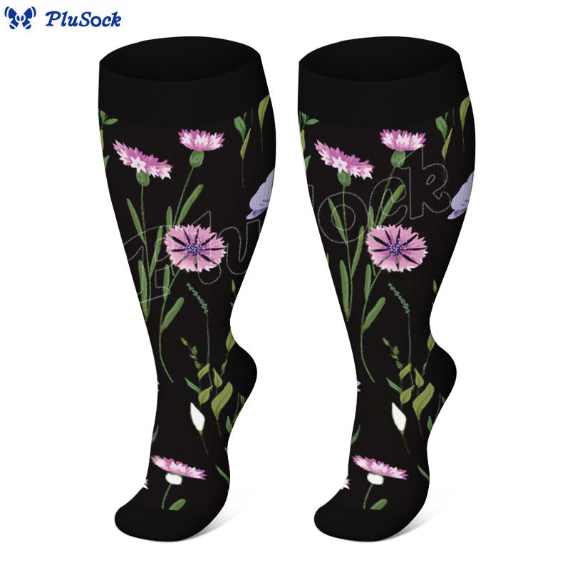Kompressionsstrümpfe mit bemalten Blumen in Übergröße (3 Paar) - image 2