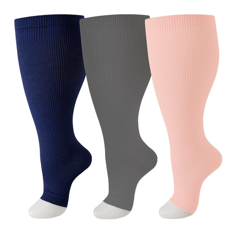 Kompressionsstrümpfe mit offener Zehenpartie in Marineblau und Rosa (3 Paar) - image 2