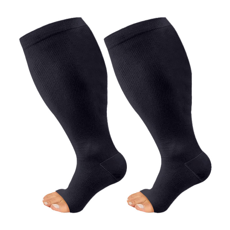 Kompressionsstrümpfe mit offener Spitze in Übergröße, Schwarz, Weiß und Grau (3 Paar) - image 7