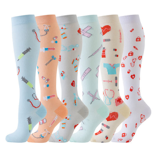 Schweißableitende Sport-Kompressionsstrümpfe mit medizinischem Aufdruck (6 Paar)