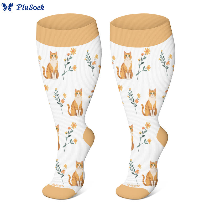 Kompressionsstrümpfe mit Katzenblumen in Übergröße - image 2
