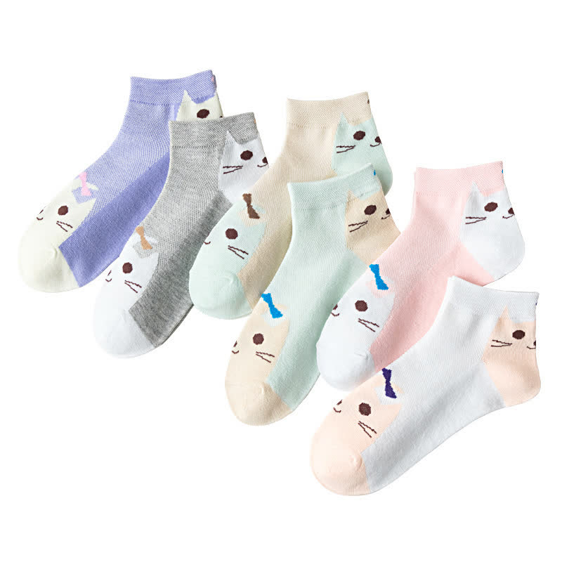 Dünne, atmungsaktive Socken mit süßem Katzenmotiv (6 Paar)