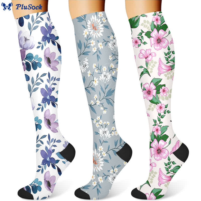 Luxuriöse Kompressionsstrümpfe mit Blumenmuster (3 Paar) - image 1