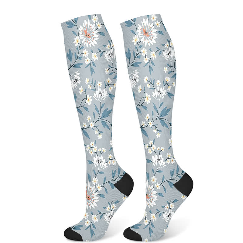 Luxuriöse Kompressionsstrümpfe mit Blumenmuster (3 Paar) - Blau (1 Paar) - S/M - image 7