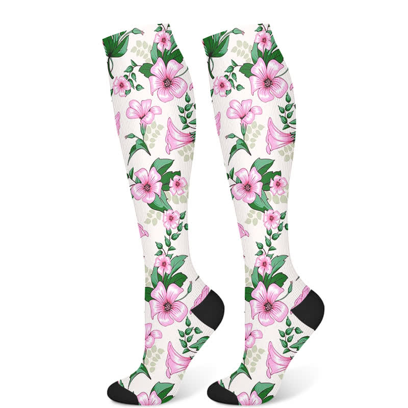 Luxuriöse Kompressionsstrümpfe mit Blumenmuster (3 Paar) - Rosa (1 Paar) - S/M - image 8