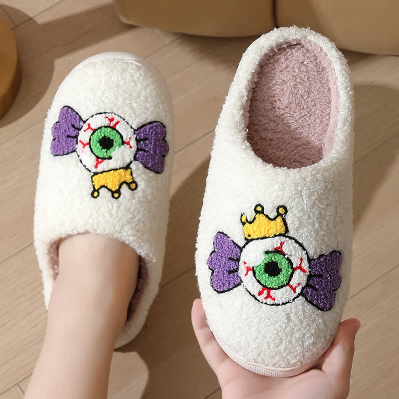 Flauschige Hausschuhe mit lustigem Augen-Print - image 1