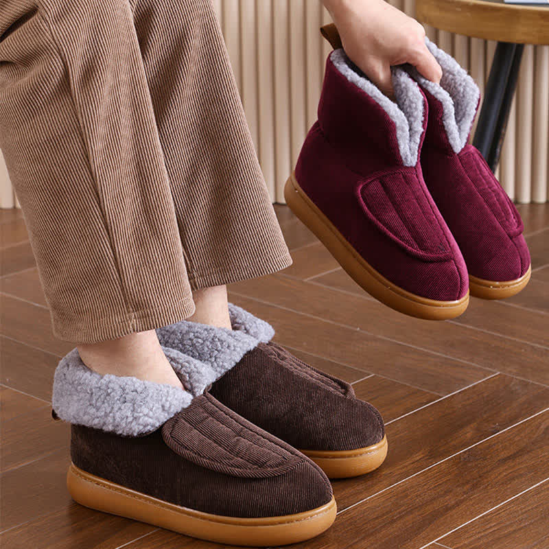 Einfarbige warme Hausschuhe mit Klettverschluss in Übergröße - image 2