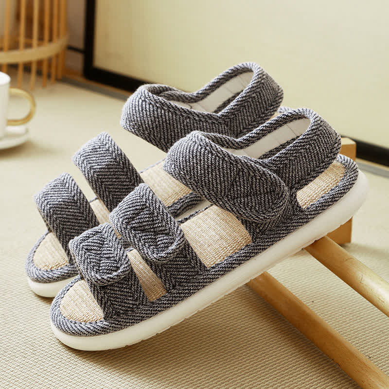 Atmungsaktive Leinenpantoffeln mit Klettverschluss in Übergröße - Grau - EU43-44(9-10) - image 15