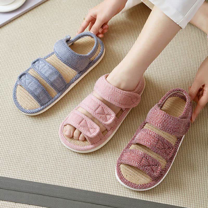 Atmungsaktive Leinenpantoffeln mit Klettverschluss in Übergröße - image 2