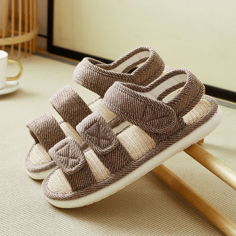 Atmungsaktive Leinenpantoffeln mit Klettverschluss in Übergröße - Braun - EU43-44(9-10) - image 17