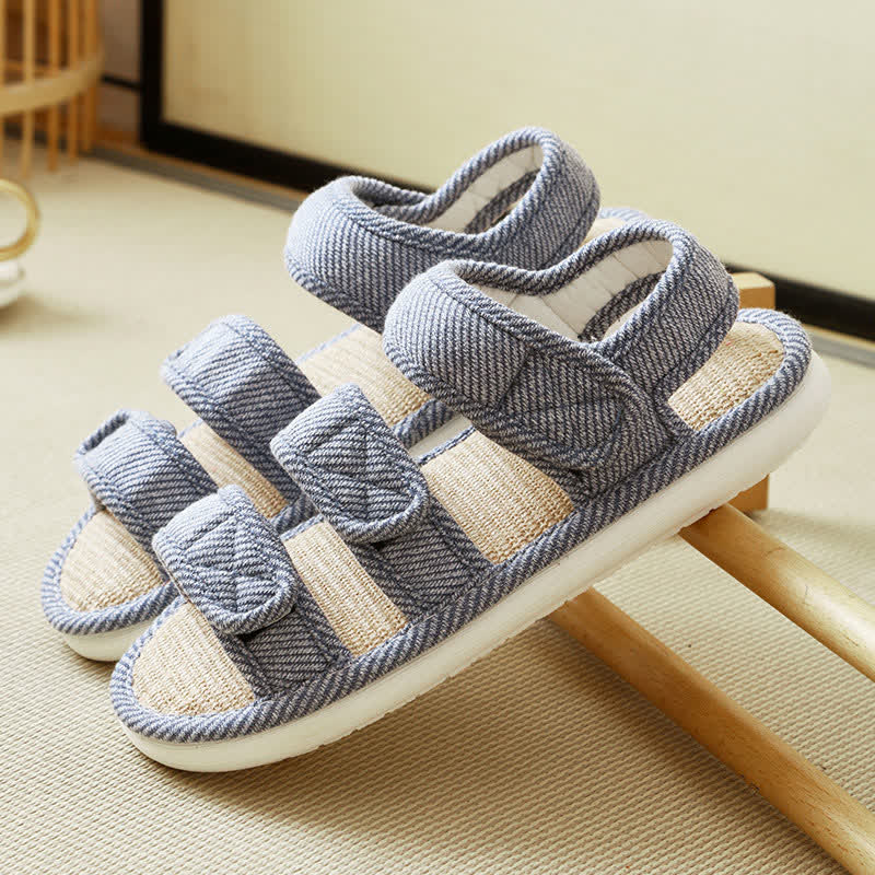 Atmungsaktive Leinenpantoffeln mit Klettverschluss in Übergröße - Blau - EU43-44(9-10) - image 16