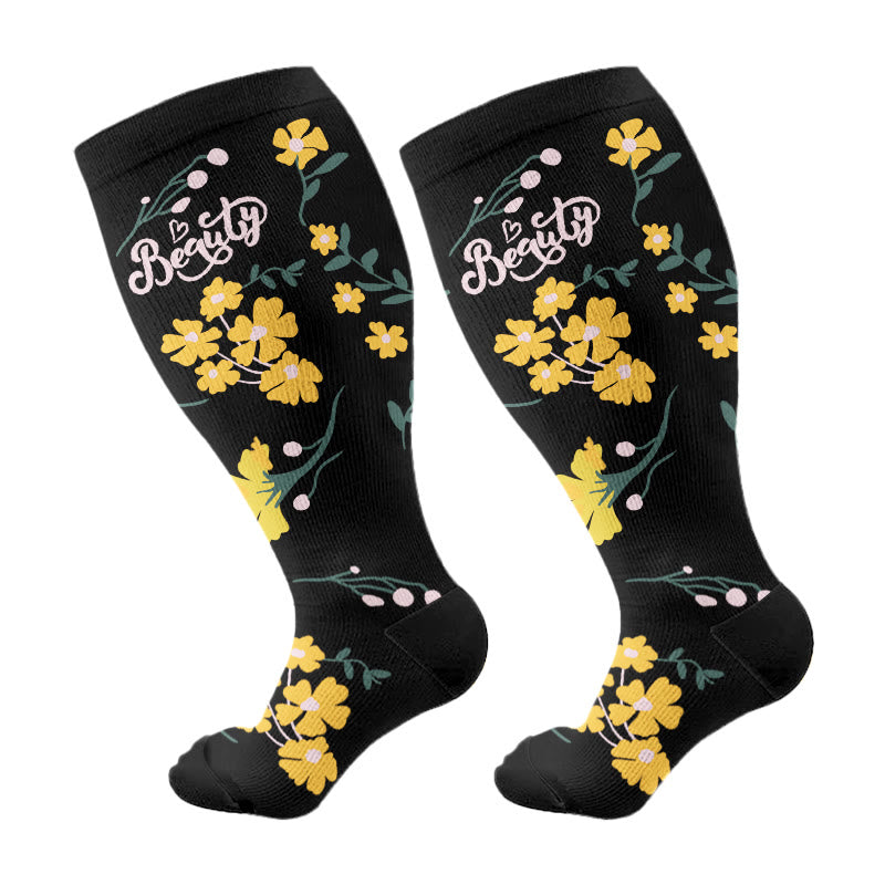 Kompressionsstrümpfe mit Blumen- und Vogelmotiv in Übergröße - C - 4XL - image 7