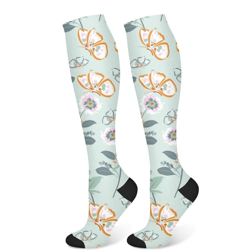 Frische Kompressionsstrümpfe mit Schmetterlings-Blumenmuster (3 Paar) - Hellgrün (1 Paar) - S/M - image 8
