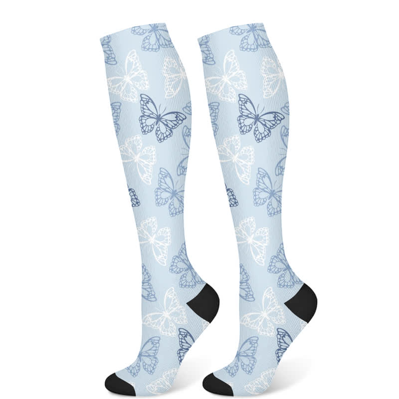 Frische Kompressionsstrümpfe mit Schmetterlings-Blumenmuster (3 Paar) - Blau (1 Paar) - S/M - image 6