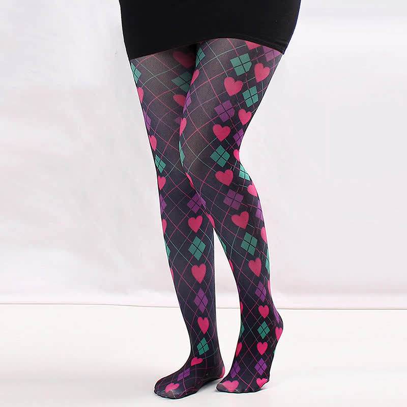 Strumpfhose mit Vintage Love-Diamant-Print - A - Einheitsgröße - image 1