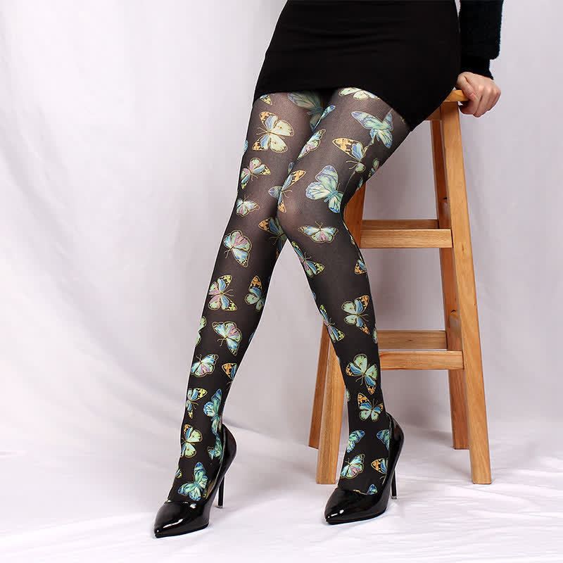 Strumpfhose mit Blumen- und Schmetterlingsmuster - D - Einheitsgröße - image 4