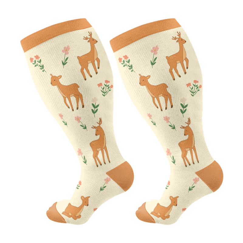 Kompressionsstrümpfe mit Tiermotiv und Blumenmuster in Übergröße (3 Paar) - Gelb - 4XL - image 8