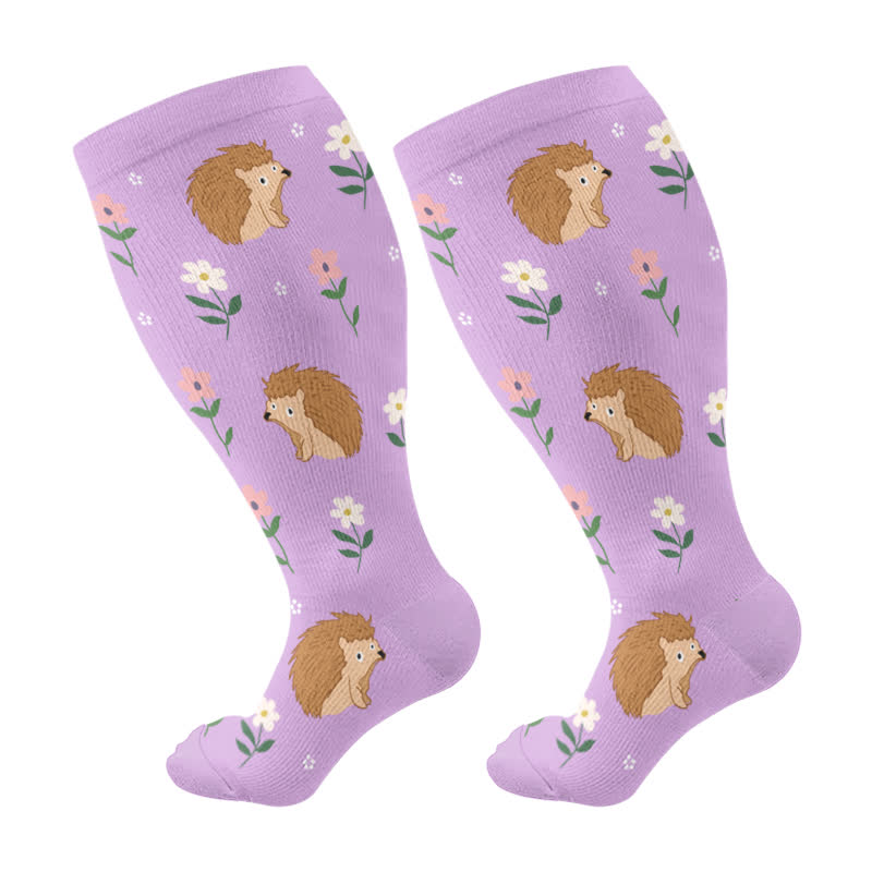 Kompressionsstrümpfe mit Tier- und Blumenmuster in Übergröße - Lila - 4XL - image 6