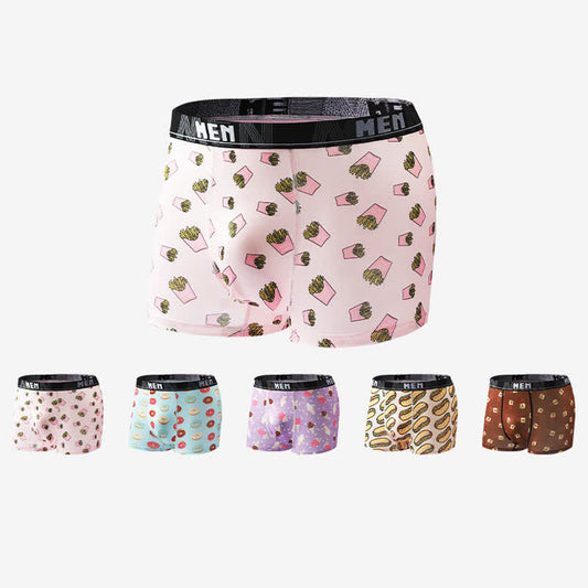 Atmungsaktive Boxershorts für Herren mit Food-Snacks-Print (5er-Pack)