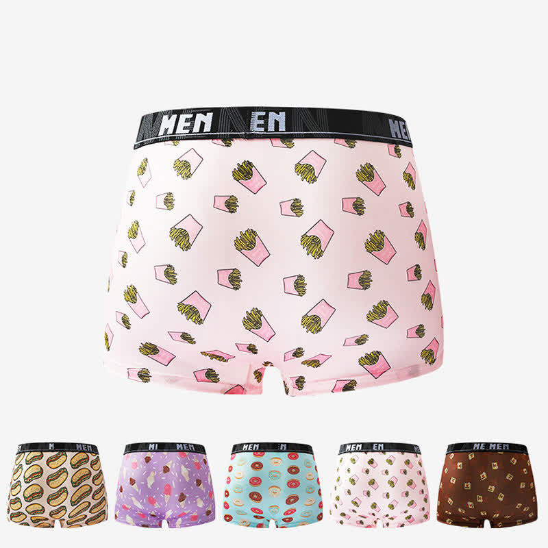 Atmungsaktive Boxershorts für Herren mit Food-Snacks-Print (5er-Pack)