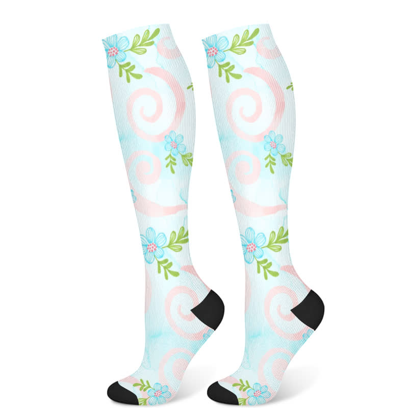 Kompressionsstrümpfe mit künstlerischem Blumenmuster (3 Paar) - Grün (1 Paar) - S/M - image 7