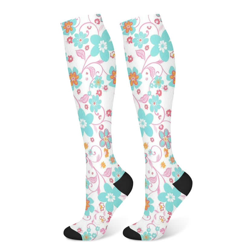 Kompressionsstrümpfe mit künstlerischem Blumenmuster (3 Paar) - Rosa und Grün (1 Paar) - S/M - image 8